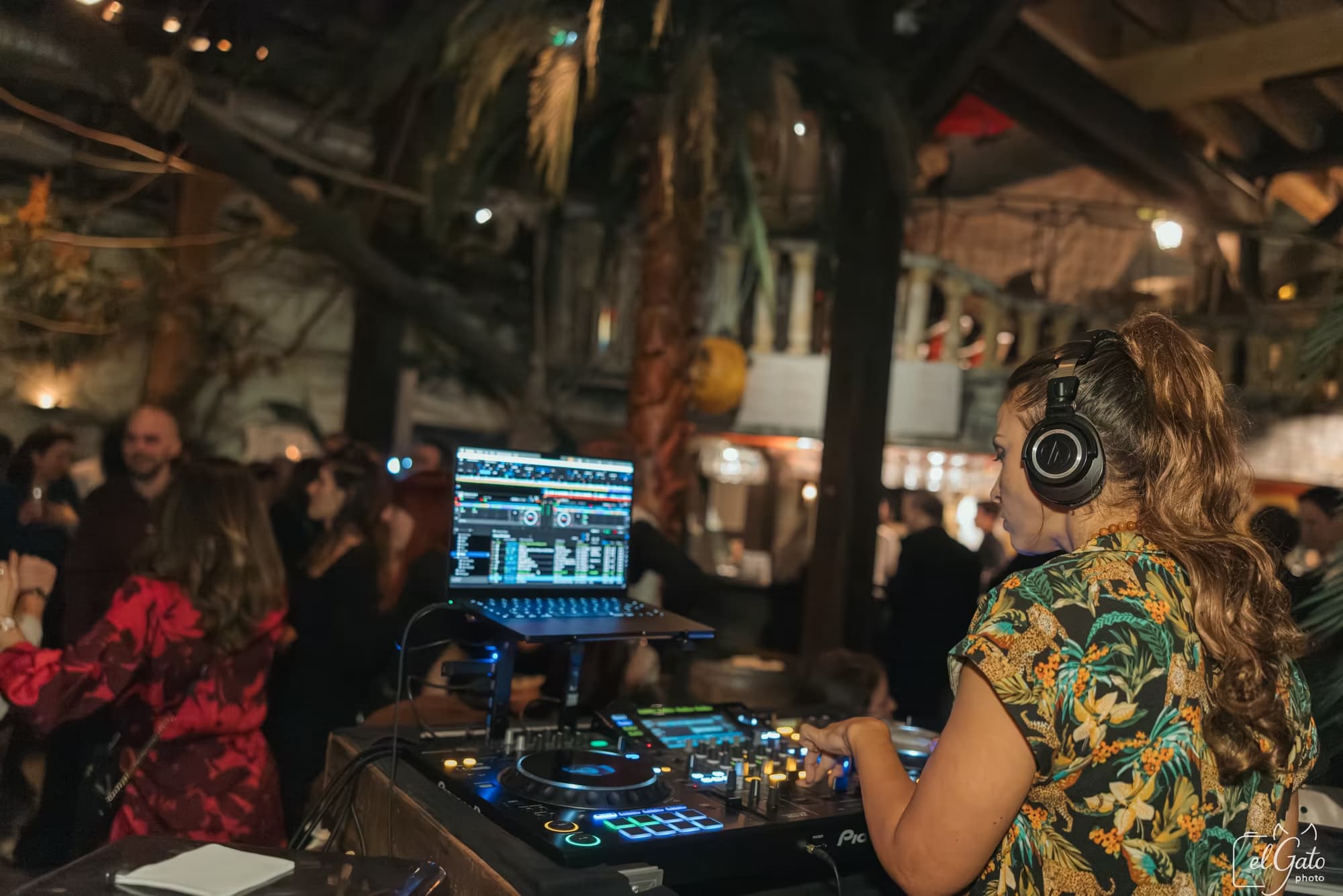 Soirée — DJ aux platines devant les invités